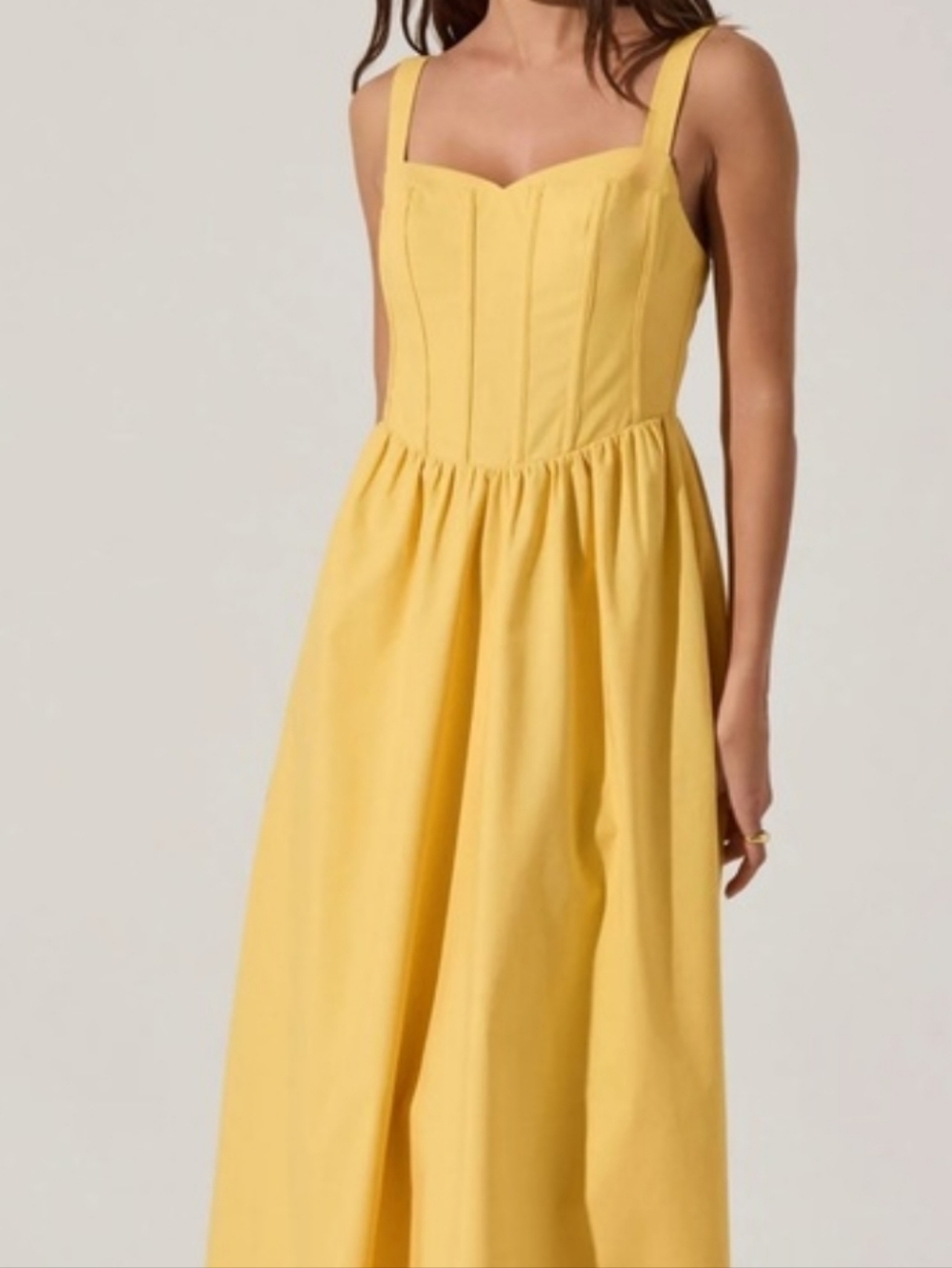 ASTR Yellow Midi Dress with Sweetheart Neckline